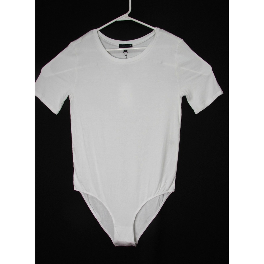 New UNIVERSAL STANDARD Foundation Crew Neck Bodysuit Short Sleeve White Size S